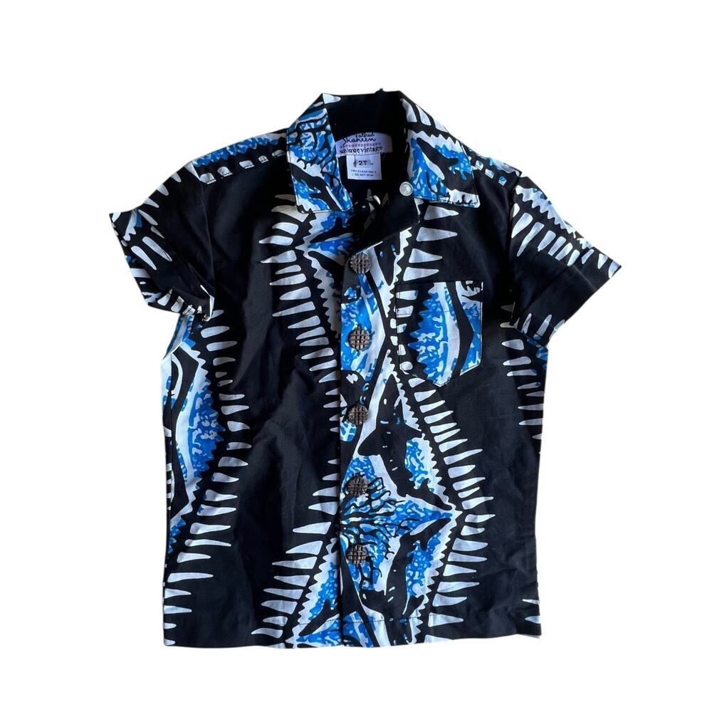 ALFRED SHAHEEN X UNIQUE VINTAGE BOYS Blue HAWAIIAN TIKI SHIRTS Size 2T NEW